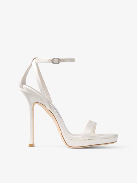 JIMMY CHOO Moza Platform 120 Ivory Satin Sandals