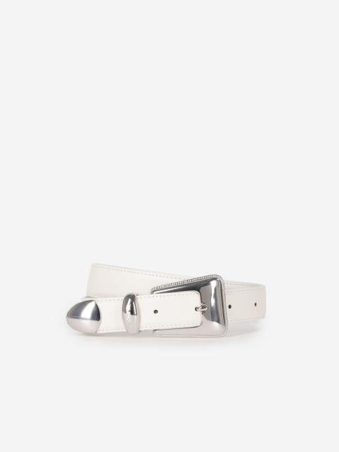The Kooples SILVER WESTERN BUCKLE BELT IN ECRU LEATHER