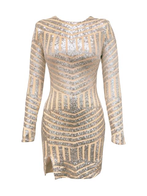 Dress The Population Women's Nathalia Long-Sleeve Minidress - Silver Nude