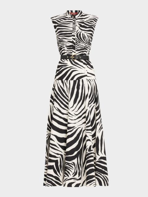 Max Mara Studio West Zebra-Print Cotton Poplin Midi Dress