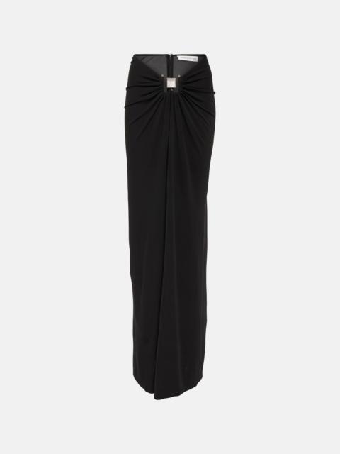 Ring-detail ruched maxi skirt