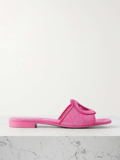 GUCCI Cutout embroidered canvas-jacquard slides