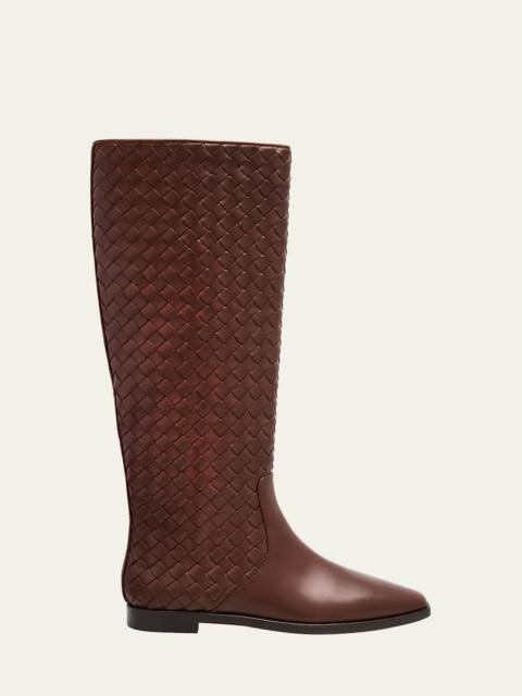 LOEFFLER RANDALL Tilly Flat Woven Leather Knee-High Riding Boots