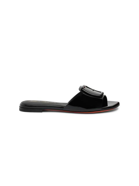 Women's black patent leather slide sandal