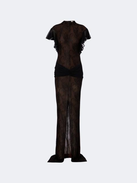 De La Vali Omero ruched lace maxi dress