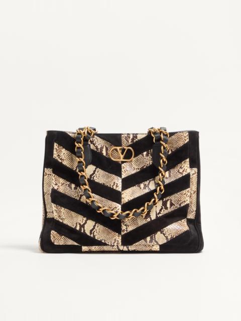 Valentino VALENTINO GARAVANI LASEINE SHOPPING BAG IN PYTHON AND CHEVRON-PATTERNED SUEDE