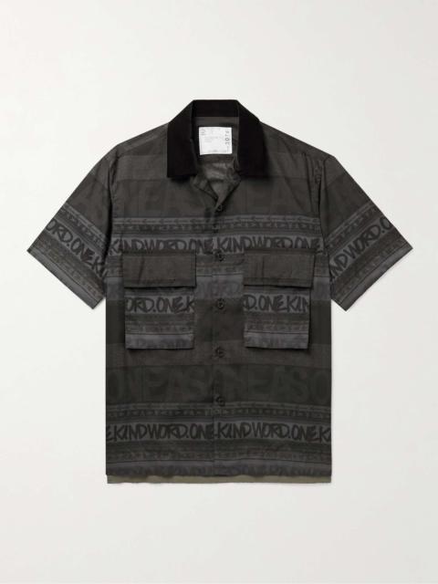 sacai + Eric Haze Convertible-Collar Velvet-Trimmed Cotton-Voile Shirt