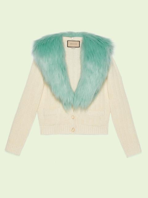 GUCCI Wool cashmere cardigan with faux fur