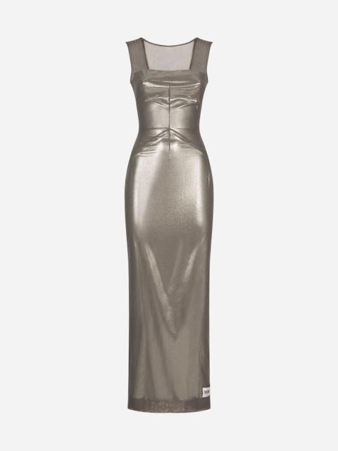 Dolce & Gabbana Long foiled jersey and tulle dress