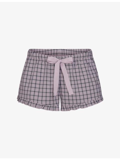 SKIMS Checked Ruffled-Hem Cotton-Blend Pyjama Shorts