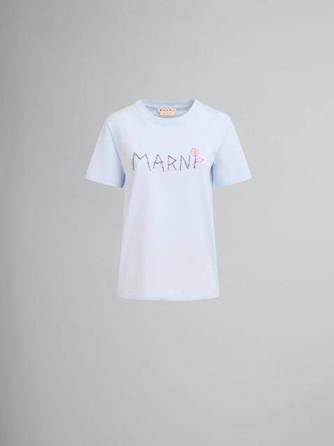 LIGHT BLUE ORGANIC JERSEY T-SHIRT WITH MARNI MENDING