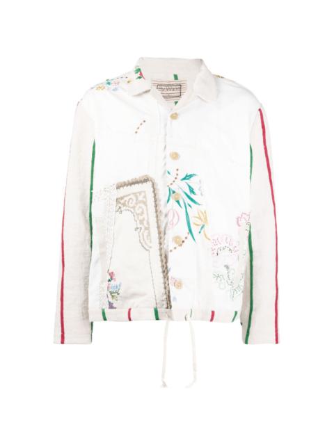 By Walid floral-embroidered buttoned shirt jacket