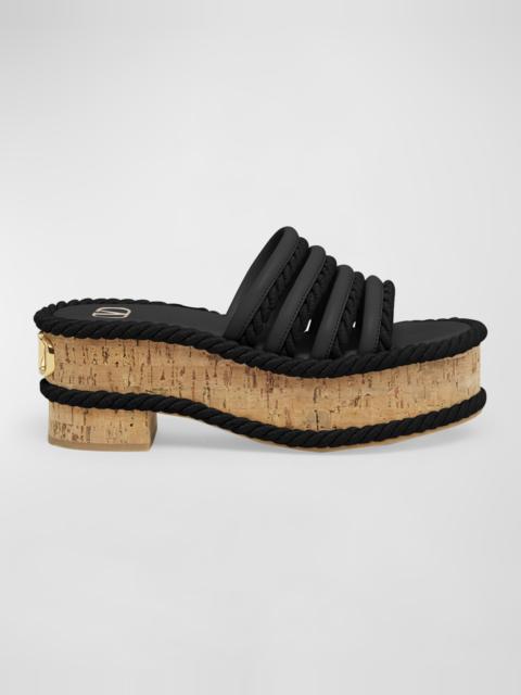 VLogo Leather Espadrille Platform Sandals