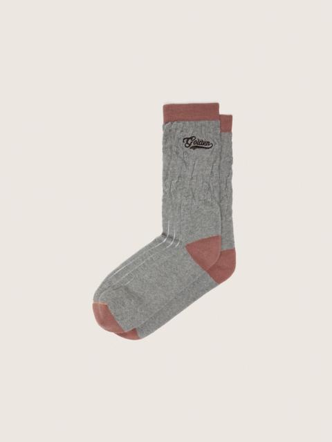 Golden Goose Gray melange ribbed socks with brick-red details and brown embroidered logo