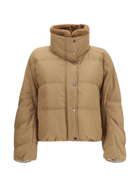Brunello Cucinelli Techno cotton taffeta down jacket with detachable shearling insert and monili