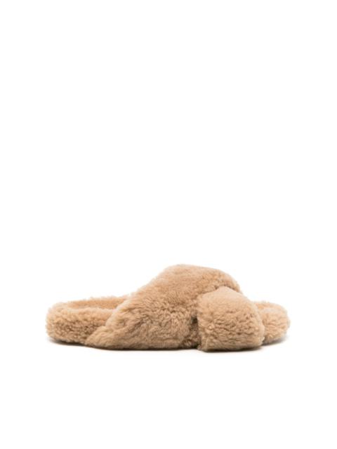 Yves Salomon crossover-strap faux-shearling slippers