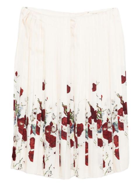 KHAITE pleated floral midi A-line skirt