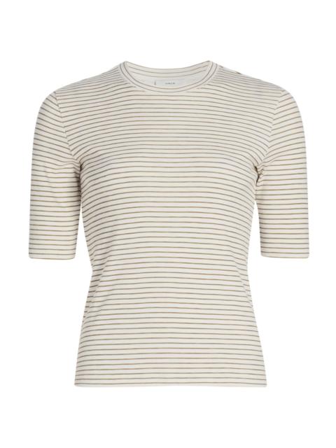 Vince Women's Striped Cotton-Blend Crewneck T-Shirt - Tapenade Combo