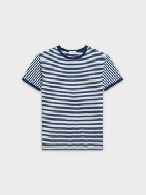 CELINE EMBROIDERED T-SHIRT IN STRIPED COTTON