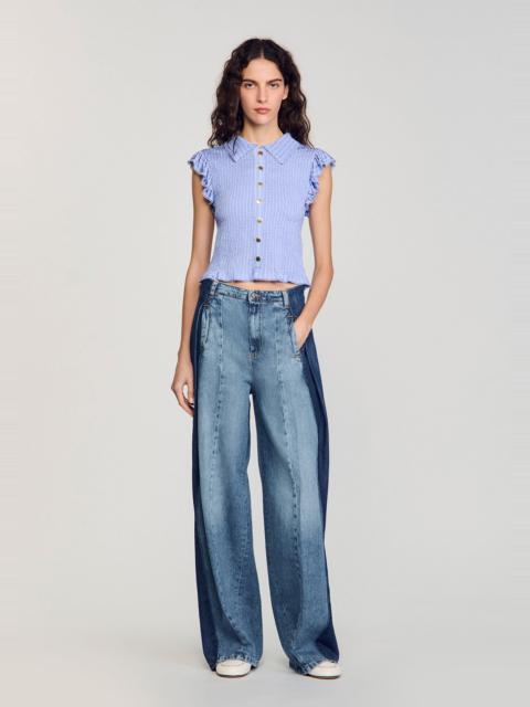 Sandro STRIPED SMOCKED T-SHIRT