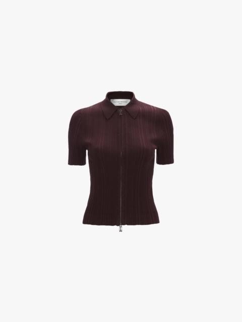 Victoria Beckham Ribbed Polo Top In Acai