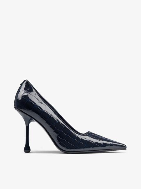 JIMMY CHOO Ixia 95 Marine Shiny Croc Embossed Leather Pumps
