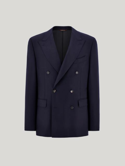 Canali NAVY BLUE WOOL AND SILK DOUBLE-BREASTED MODERN-FIT JACKET