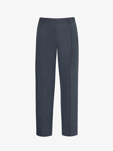 Pleated straight-leg cotton trousers