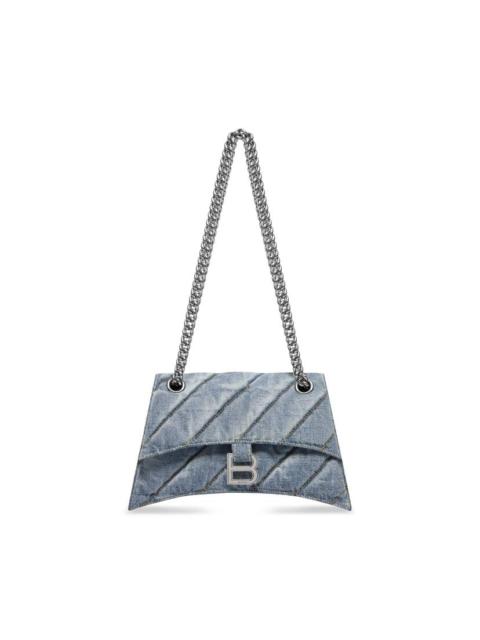 BALENCIAGA Women's Crush Small Chain Bag Quilted Denim in Blue