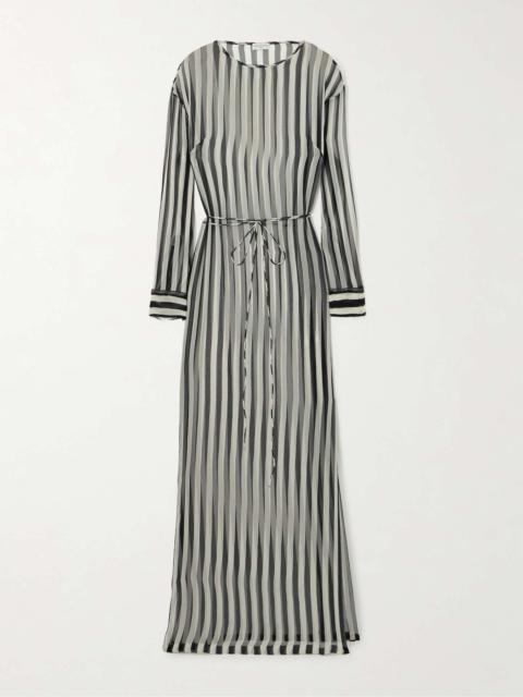 Belted striped silk-chiffon maxi dress