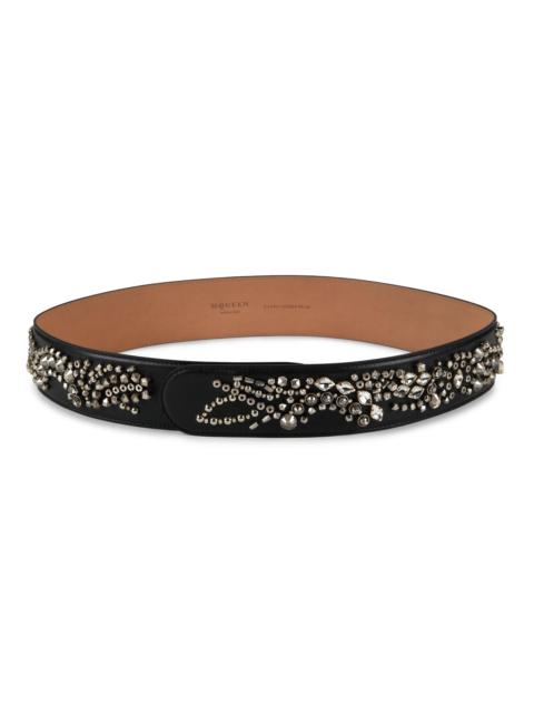 Alexander McQueen Women's Sunflower Crystal Embroidery Belt - Black Silver