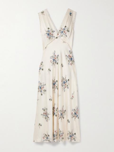 DÔEN Tahlia Lace-trimmed Floral-print Silk-charmeuse Midi Dress