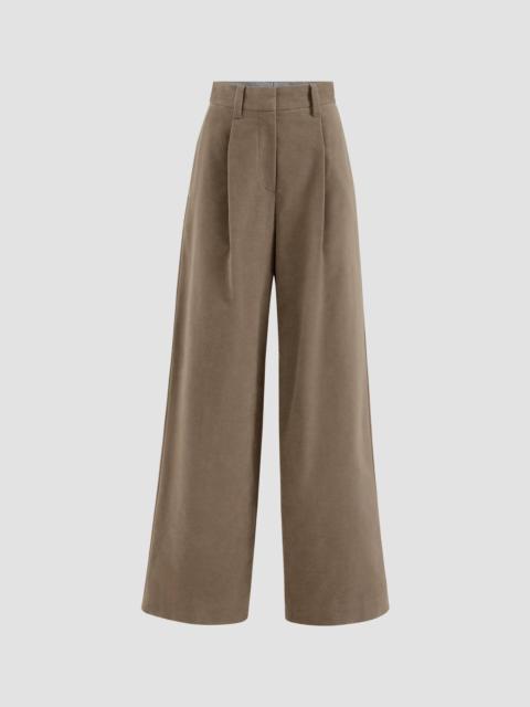Brunello Cucinelli Women's Stretch Cotton Moleskin Loose Tailored Trousers with Monili - Brown