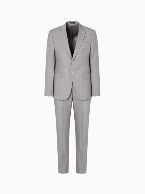 SINGLE-BREASTED, REGULAR-FIT SUIT MADE OF STRETCH LIGHT WOOL WITH A MICRO CHECK MOTIF