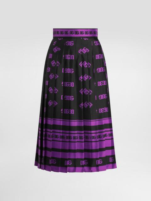 Dolce & Gabbana DG logo-print long pleated silk skirt