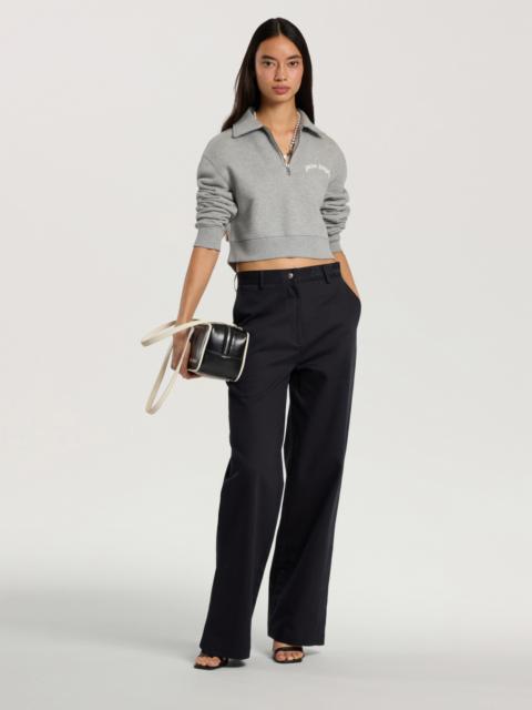 Palm Angels Curved Logo Crop Polo Crew Long Sleeve