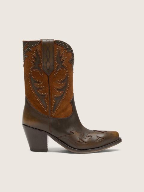 Golden Goose '70 Wish Star low boots in brown leather with heel and micro-studs