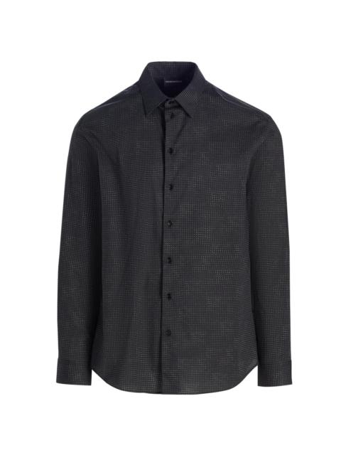 EMPORIO ARMANI Men's Micro-Dash Stretch-Cotton Jersey Shirt - Black