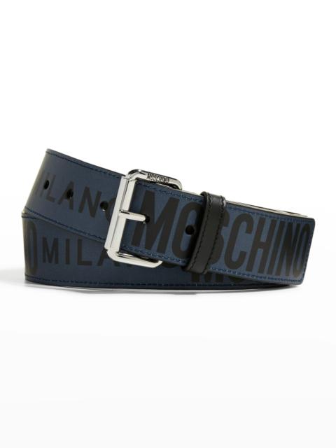 Moschino Men's Allover Logo Leather Belt