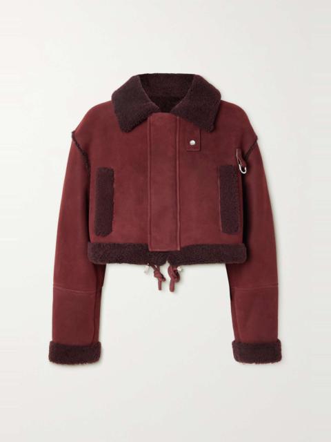 Cropped faux shearling-trimmed suede jacket
