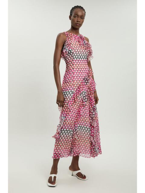 KAREN MILLEN Crinkle Georgette Ruffle Detail Halter Neck Woven Maxi Dress
