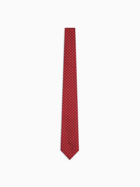 EMPORIO ARMANI Pure silk tie with jacquard polka dot-effect micro-check