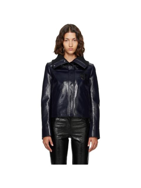 courrèges Navy High Collar Vinyl Jacket