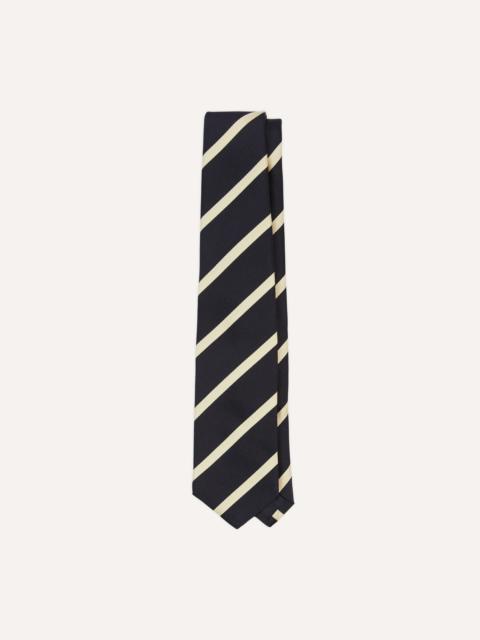 Drake's Navy and Ecru Herringbone Bar Stripe Mogador Silk Tipped Tie