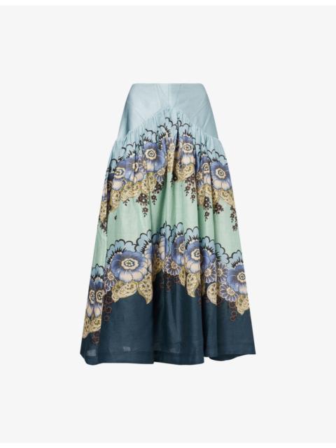 ALÉMAIS Madalena Floral Ramie Midi Skirt