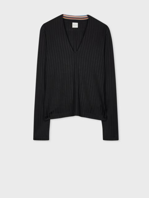 Paul Smith Women's Black Viscose-Blend V-Neck Top