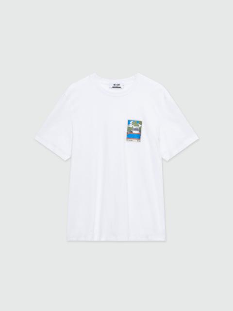 MSGM White jersey T-Shirt and "La Vedetta" patch