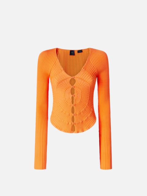 PINKO SLIM-FIT RIBBED CARDIGAN WITH SUNNY DESIGN