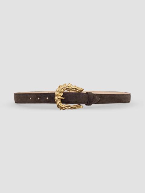 L'AGENCE Women's Sedaris Fethred Suede Belt - Chocolate Suede