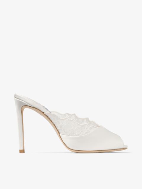 JIMMY CHOO Brigitte Mule 100 Ivory Jimmy Choo Lace and Satin Mules